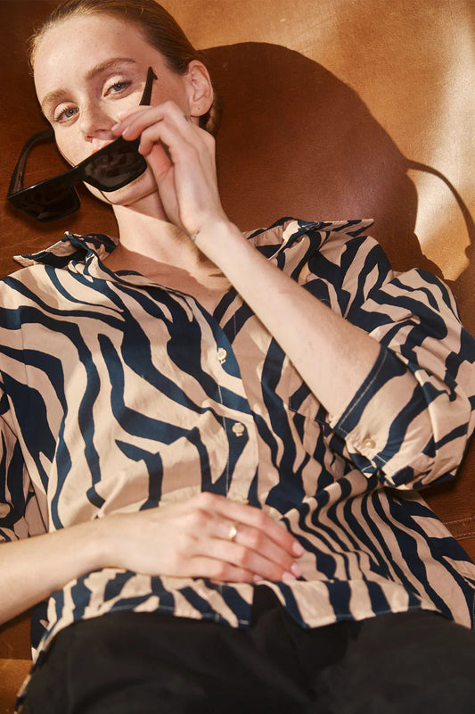 BAILEY/44 Women's Stateside Zebra Voile Oversized Shirt in Almond