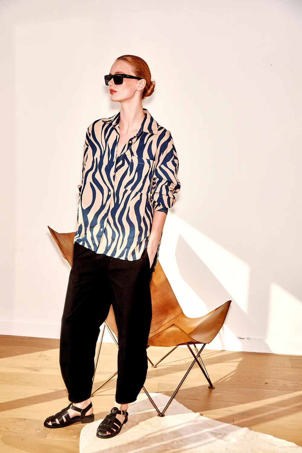 BAILEY/44 Women's Stateside Zebra Voile Oversized Shirt in Almond