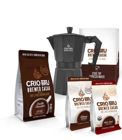 Crio Bru Mini 6 Cup Stovetop Espresso Maker Double Chocolate Welcome Starter Set