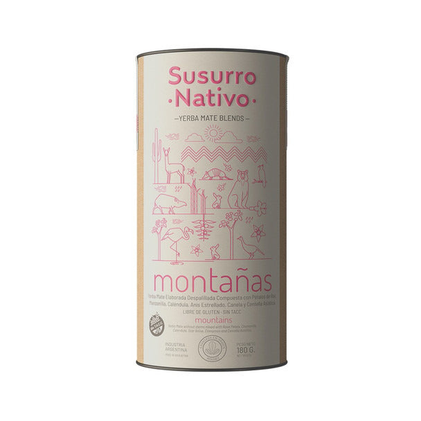 Pampa Direct Susurro Nativo Yerba Mate Blends Montañas in Can, Rose Chamomile Calendula Star Anise, 180 g / 6.35 oz