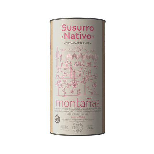 Pampa Direct Susurro Nativo Yerba Mate Blends Montañas in Can, Rose Chamomile Calendula Star Anise, 180 g / 6.35 oz