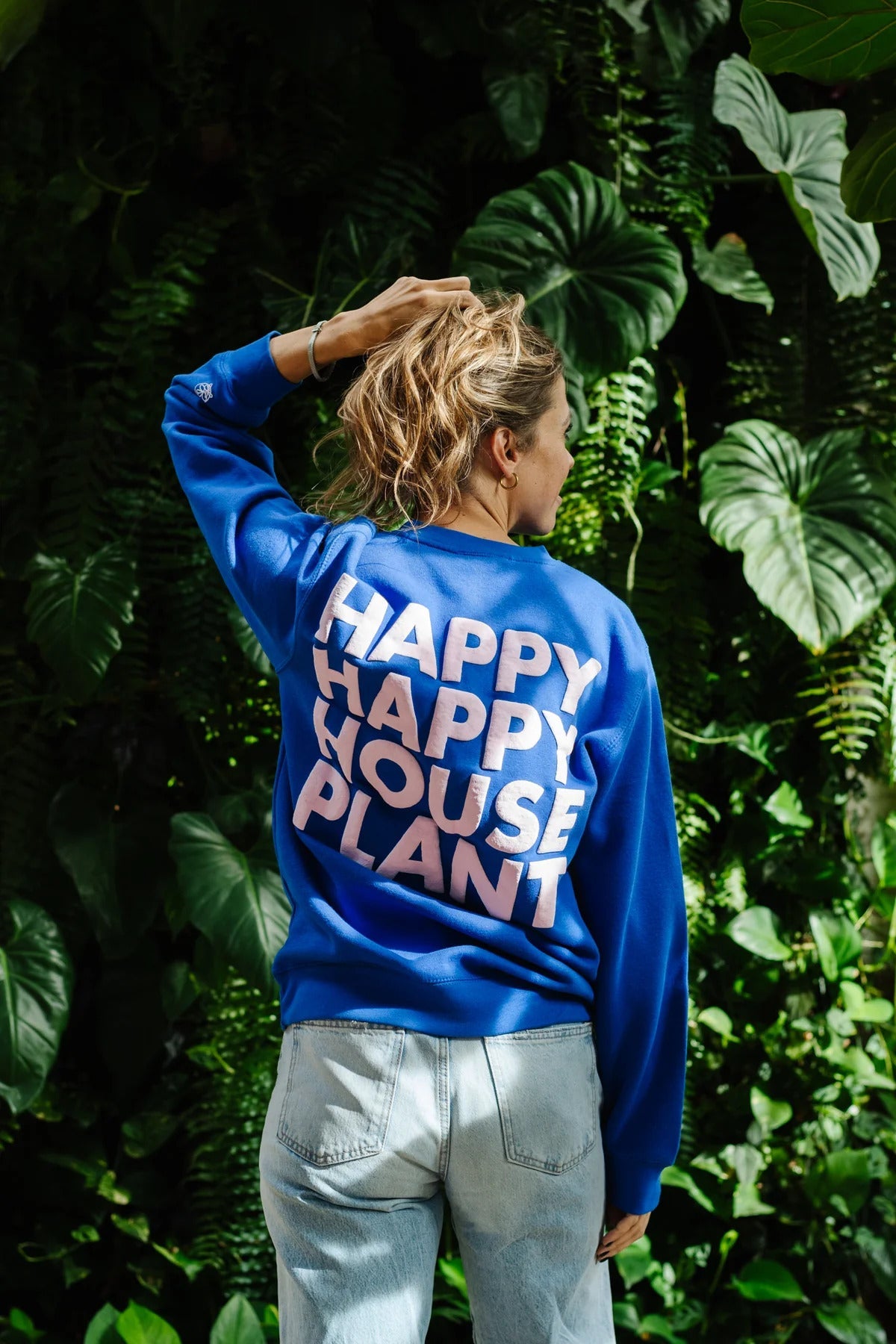 Happy Happy Houseplant Women's Happy Happy Houseplant Women's Varsity Houseplants Crew Neck Sweatshirt in Bone