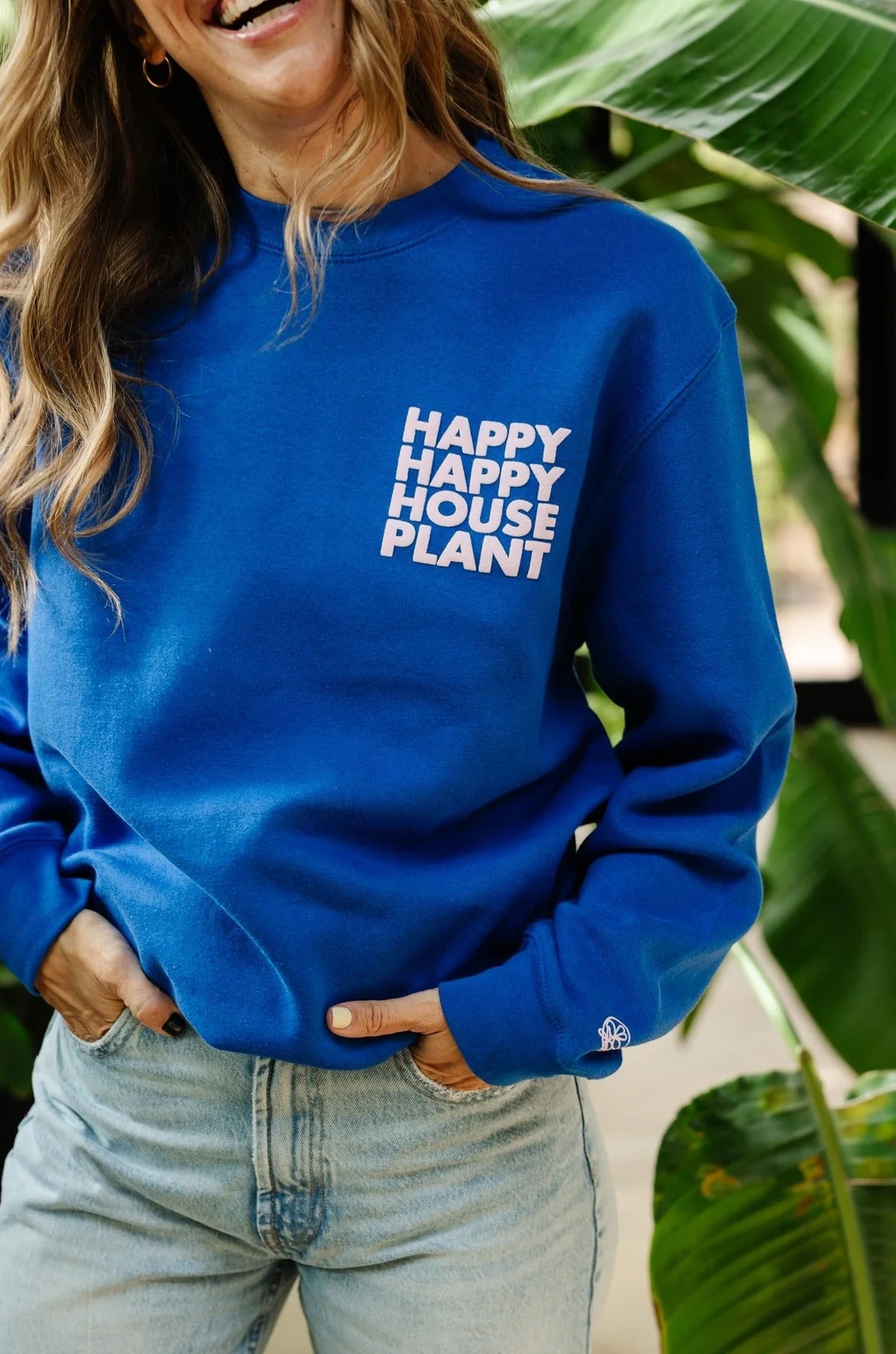 Happy Happy Houseplant Women's Happy Happy Houseplant Women's Varsity Houseplants Crew Neck Sweatshirt in Bone