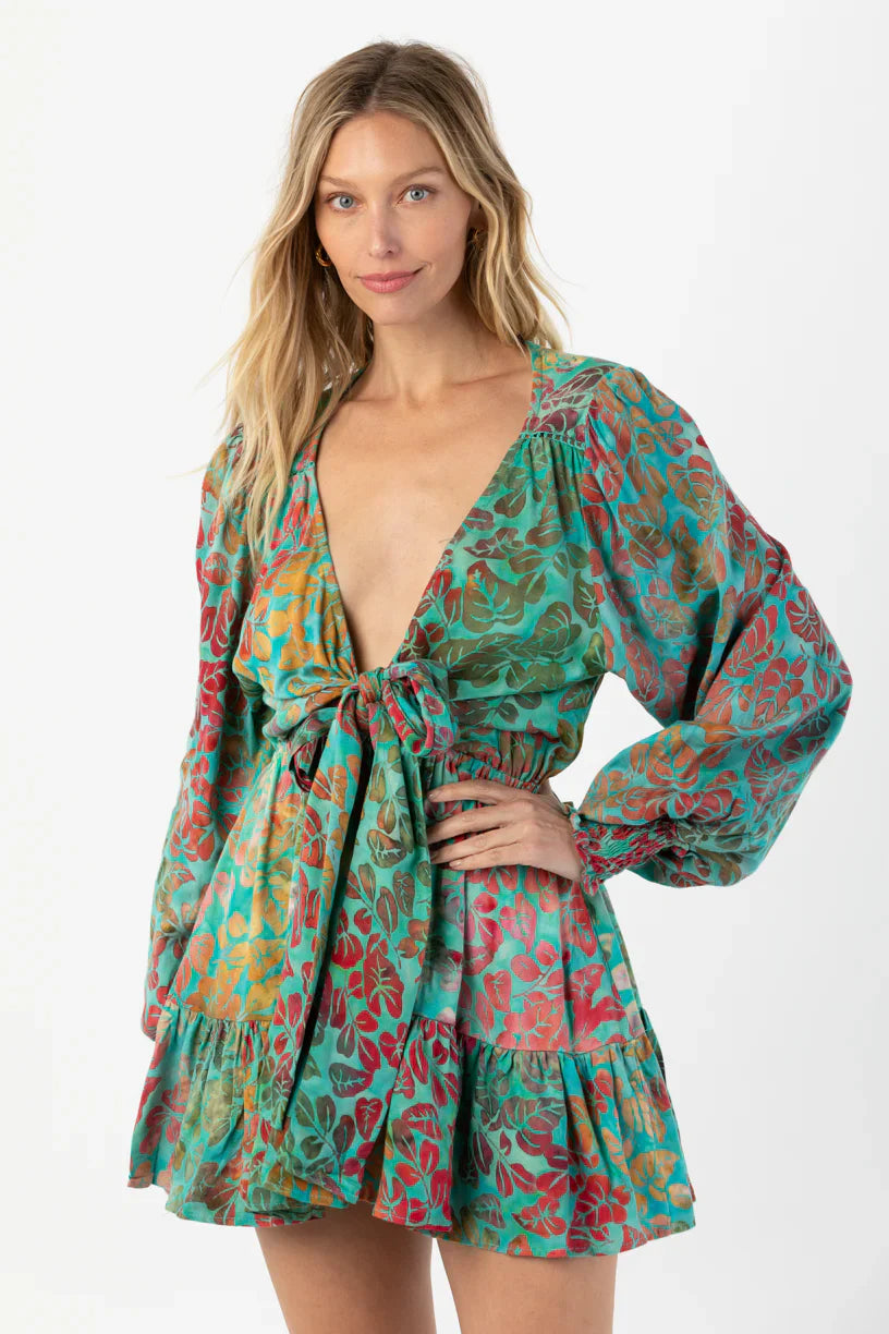 Tiare Hawaii Tavarua Mini Dress - Batik Kohala Tosca