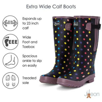 Jileon Rain Boots Extra Wide Calf Women's Spotty Rain Boots: 16-23 Inch Calf - Wide in Foot and Ankle