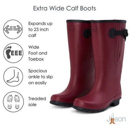 Jileon Rain Boots Extra Wide Calf Women's Rain Boots - Raspberry - 16-23 Inch Calf - Wide in Foot & Ankle