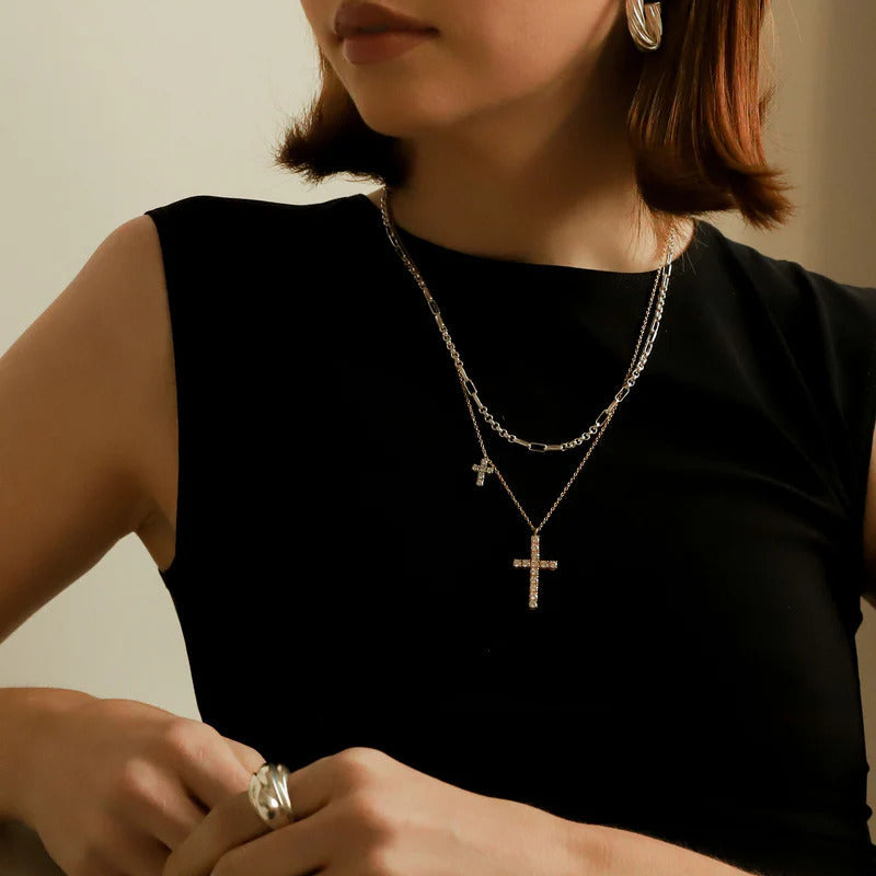 ARGENTO VIVO THE CZ DOUBLE CROSS PENDANT