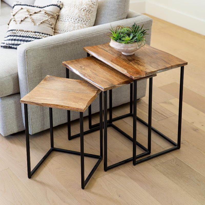 VivaTerra Live-Edge Reclaimed Wood Nesting Tables, Set of 3