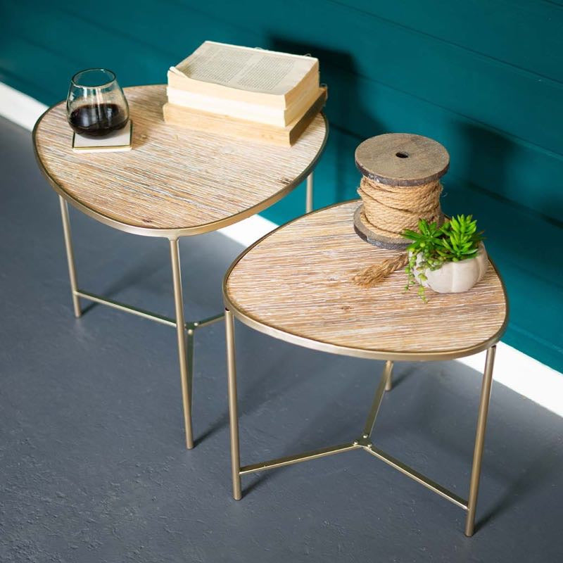 VivaTerra Triangle Gold Finish Side Tables, Set of 2