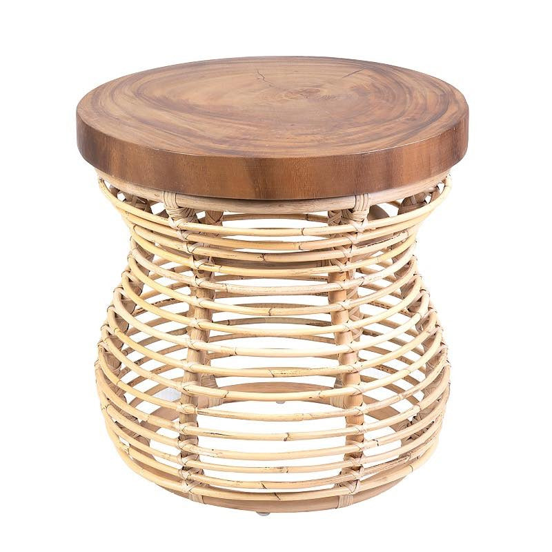 VivaTerra Rattan and Wood Side Table