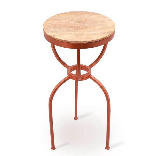 VivaTerra Metal and Wood Three-Legged End Table