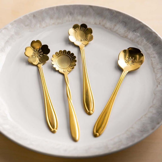 VivaTerra Gold-Plated Flower Spoons, Set of 4