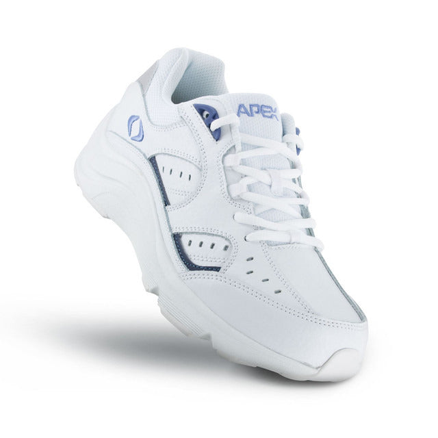 Apexfoot Women's Lace Walking Shoe - V-Last - White/Periwinkle