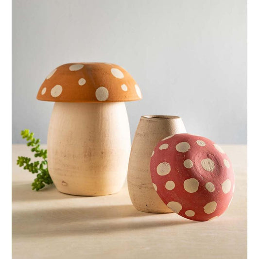 VivaTerra Clay Mushroom Canisters, Set of 2