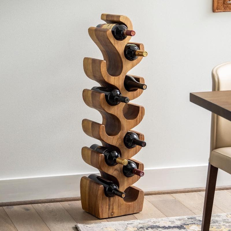 VivaTerra Hand-Carved Giant Suar Wood Wine Rack