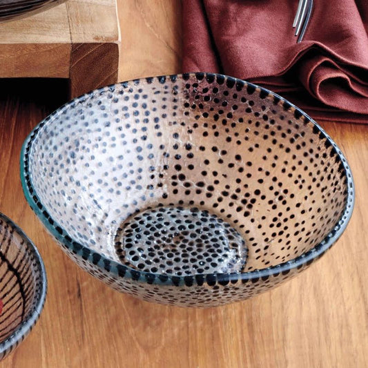 VivaTerra Fused Glass Handcrafted Vidra Bowl with Dots