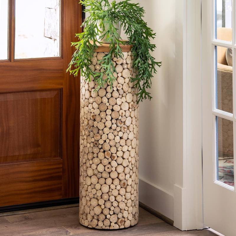 VivaTerra Column Pedestal Teak Wood Plant Stand