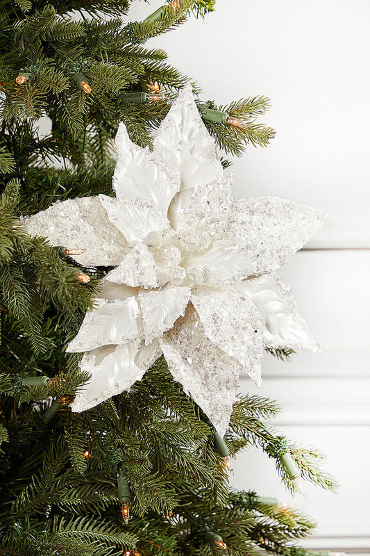 Decorator's Warehouse 6" x 24" Silver Flake Metallic Poinsettia Stem - White/Silver