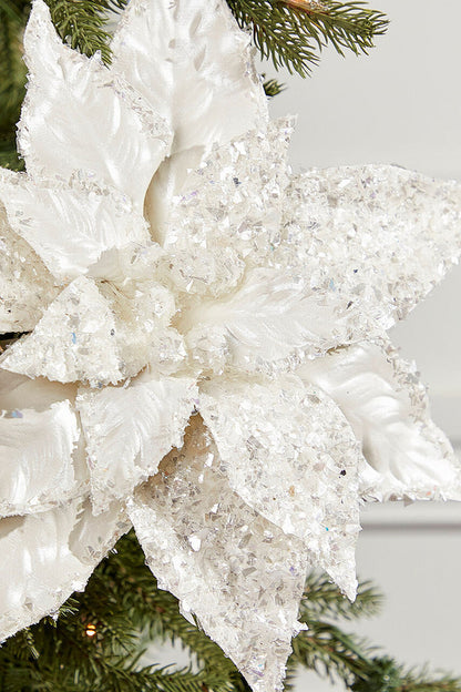 Decorator's Warehouse 6" x 24" Silver Flake Metallic Poinsettia Stem - White/Silver