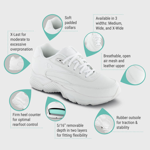 Apexfoot Women's Lace Walking Shoe - X Last - White