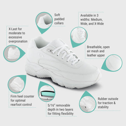 Apexfoot Women's Lace Walking Shoe - X Last - White