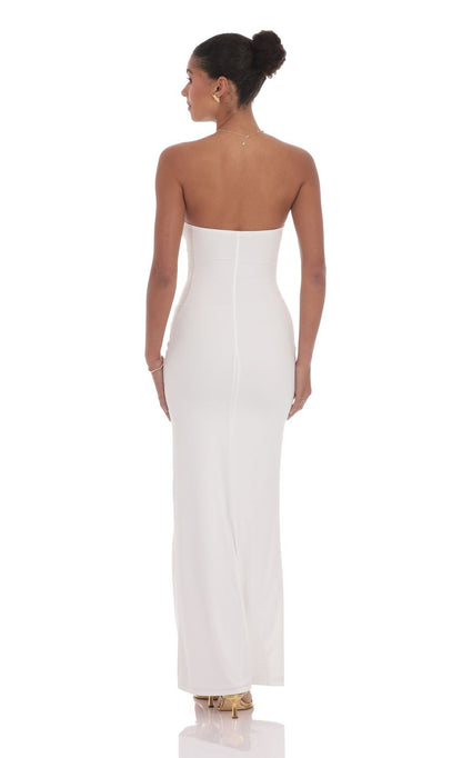 Lucy in the Sky Golden Rose Cutout Maxi Dress in White