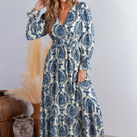 Cupshe Damask Blouson Sleeve Ruffle Cuff Maxi Dress