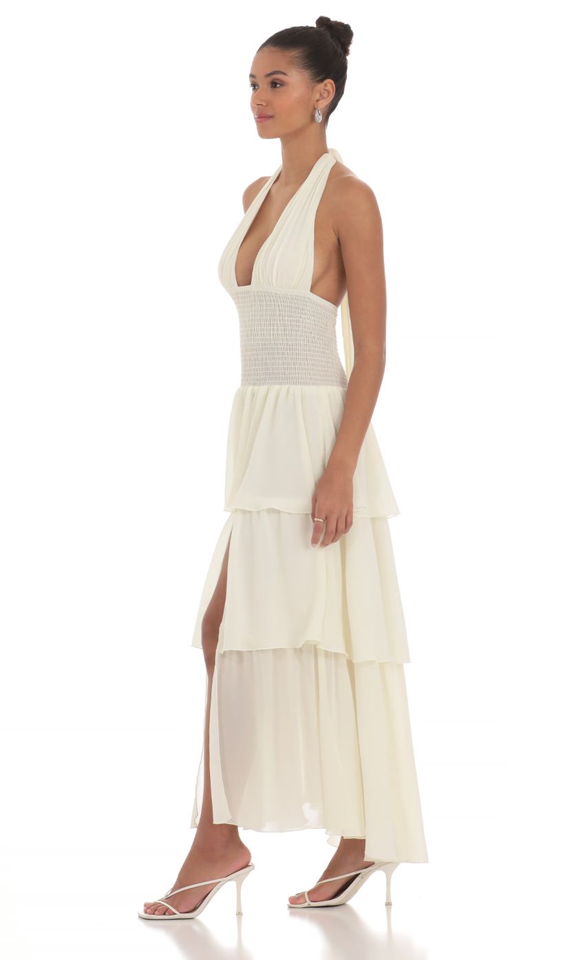 Lucy in the Sky Smocked Halter Maxi Dress in Cream