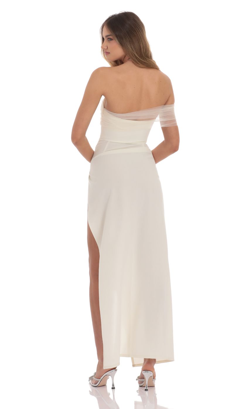 Lucy In The Sky Off Shoulder Tulle Sleeve Maxi Dress in Ivory