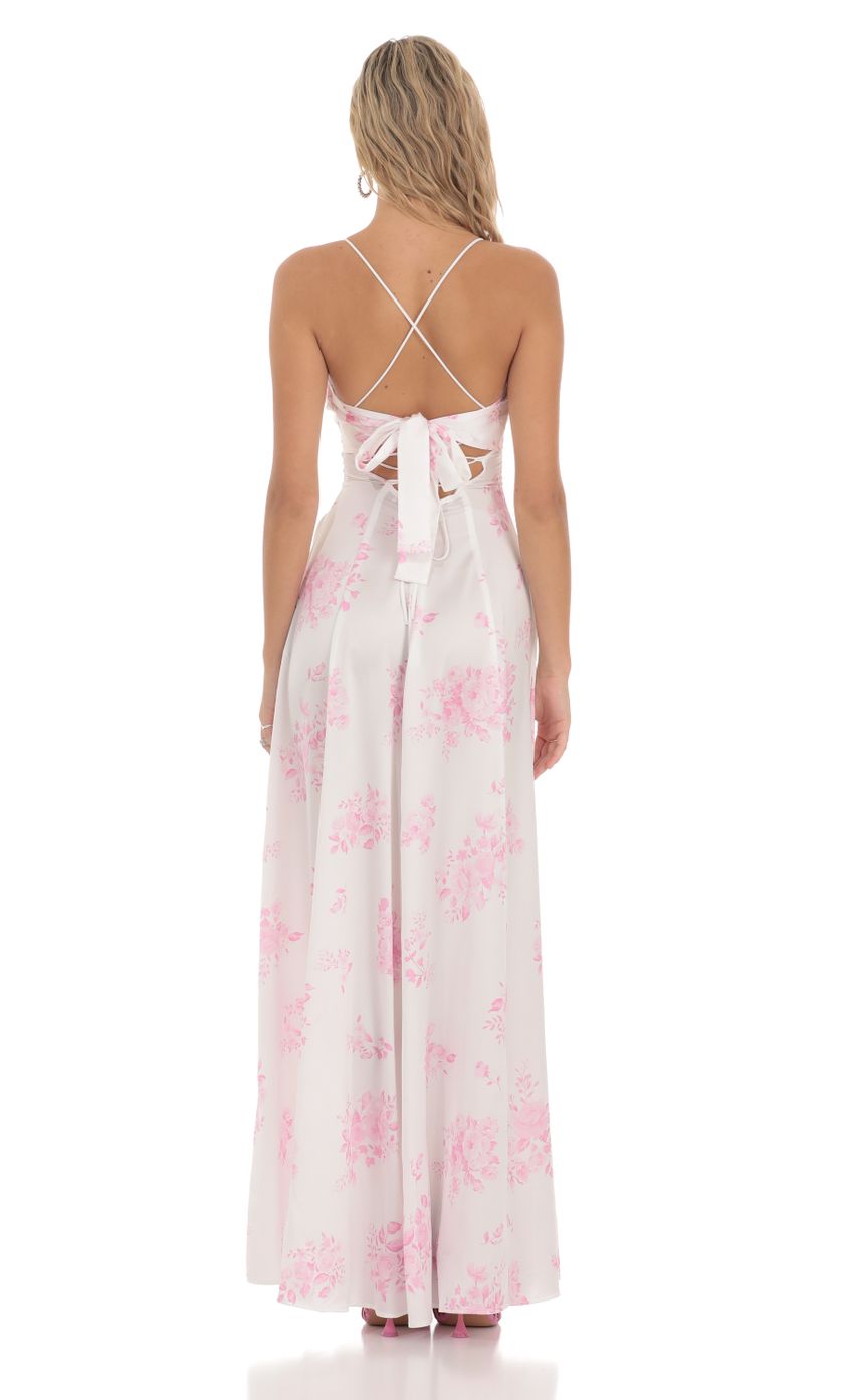 Lucy in the Sky Satin Floral Maxi Dress in White