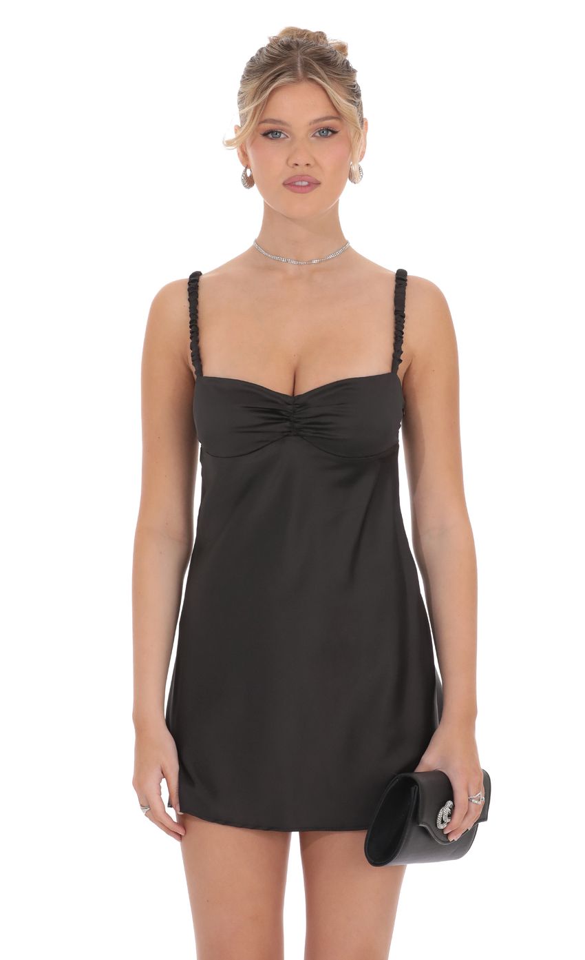 Lucy In The Sky Satin Babydoll Dress in Black