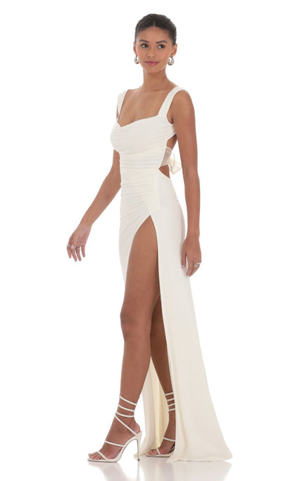 Lucy In The Sky Open Back Bow Maxi Dress in White