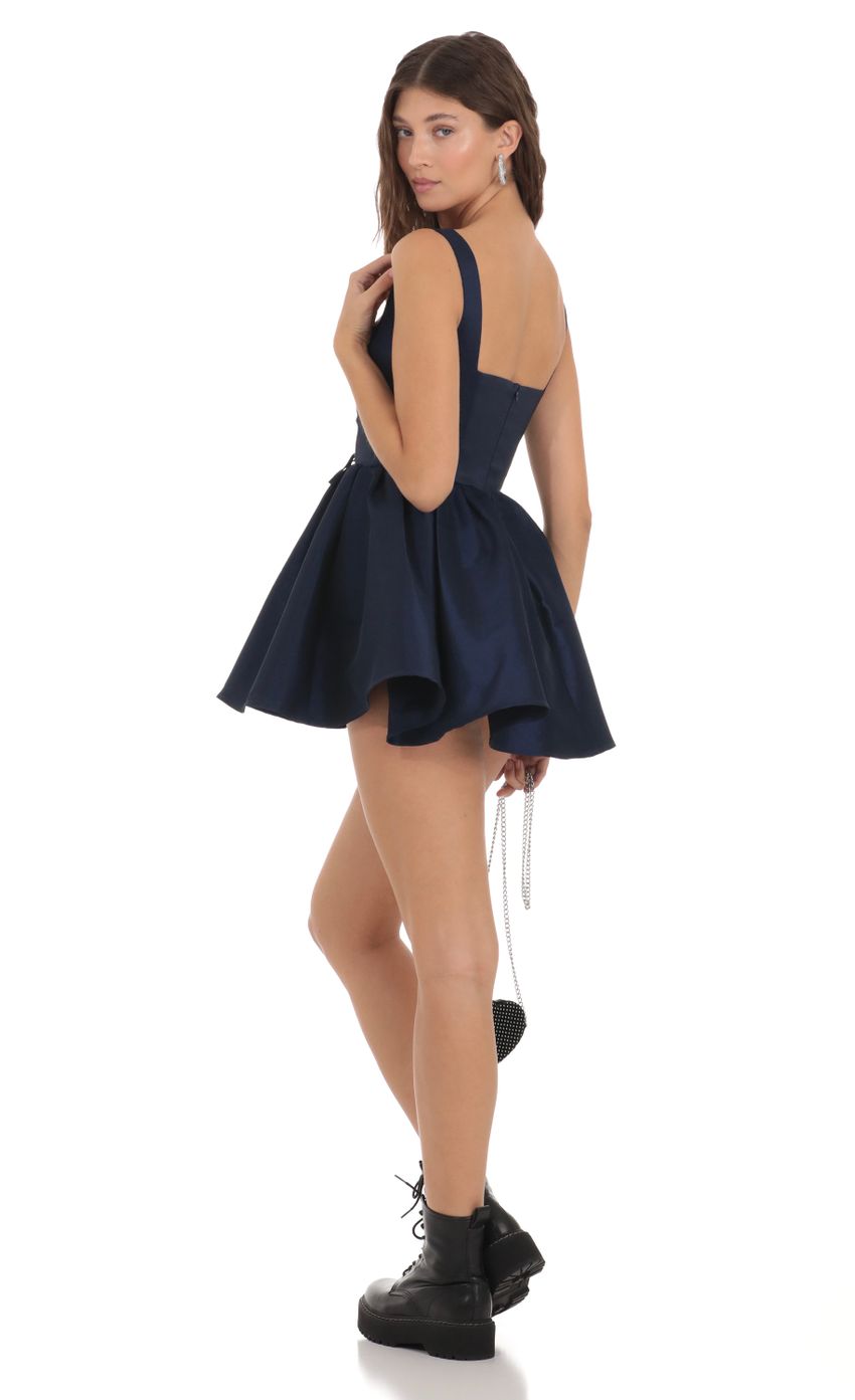 Lucy In The Sky Lace Up Fit and Flare Dress in Navy