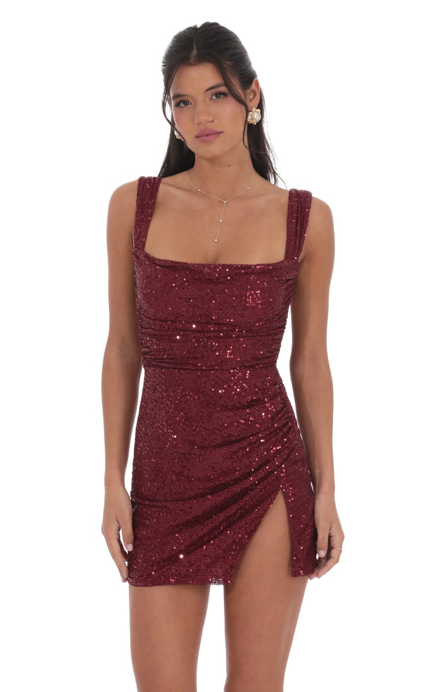 Lucy In The Sky Sequin Bodycon Dress in Red