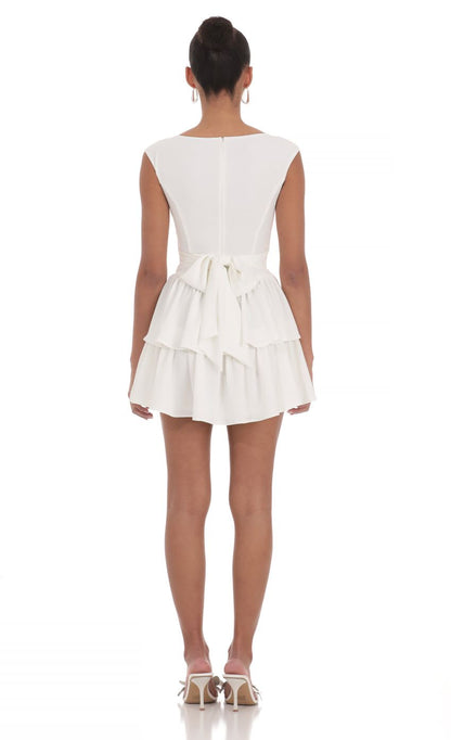 Lucy In The Sky Wide Strap Ruffle Dress in White