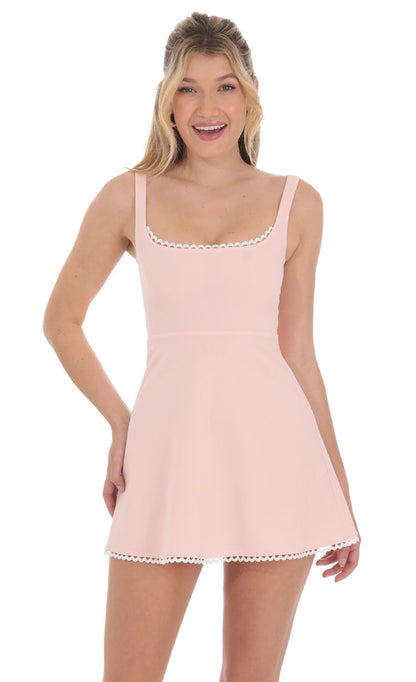 Lucy In The Sky Embroidered Trim A-line Dress in Pink