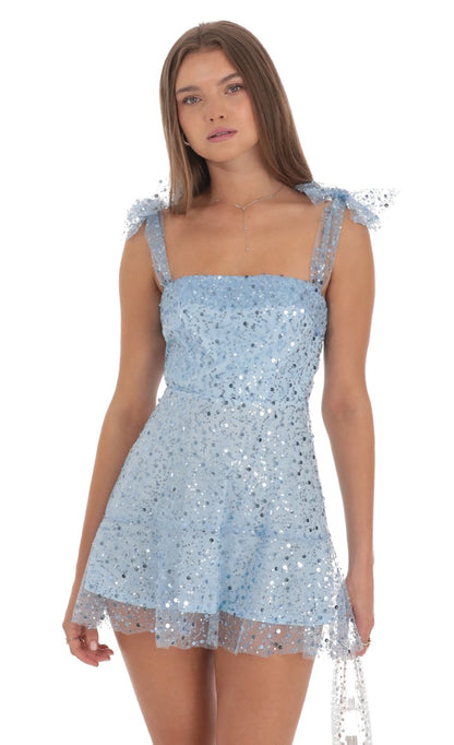 Lucy In The Sky Sequin Beaded A-line Dress in Sky Blue