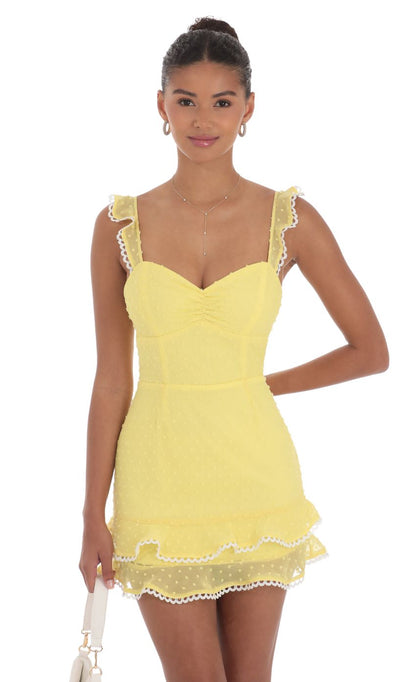Lucy in the Sky Dotted Chiffon Sweetheart Dress in Yellow