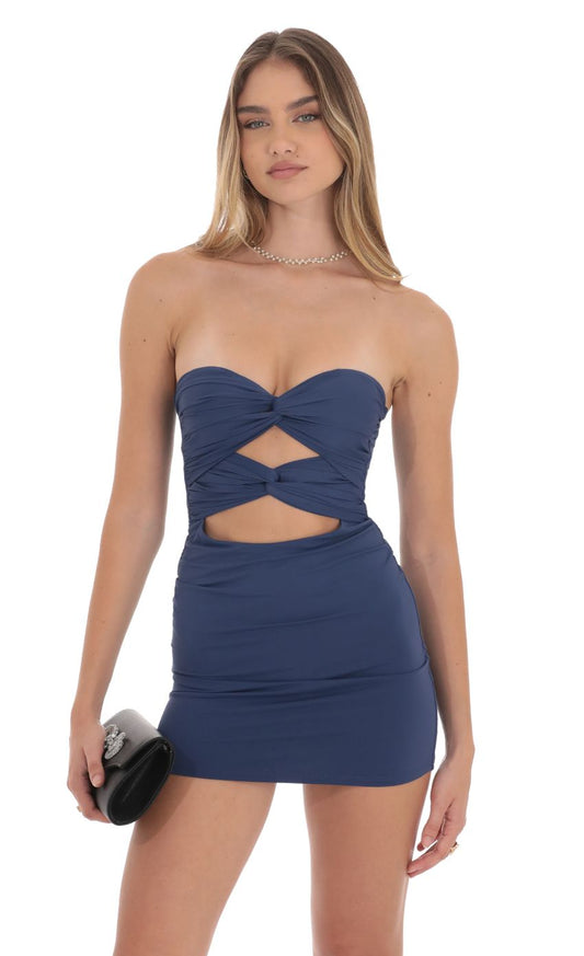 Lucy In The Sky Double Twist Cutout Dress in Navy