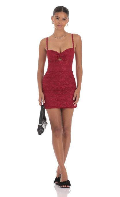 Lucy In The Sky Lace Cutout Bodycon Dress in Maroon
