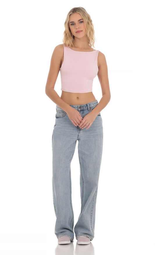 Lucy in the Sky Embroidered Open Back Top in Pink