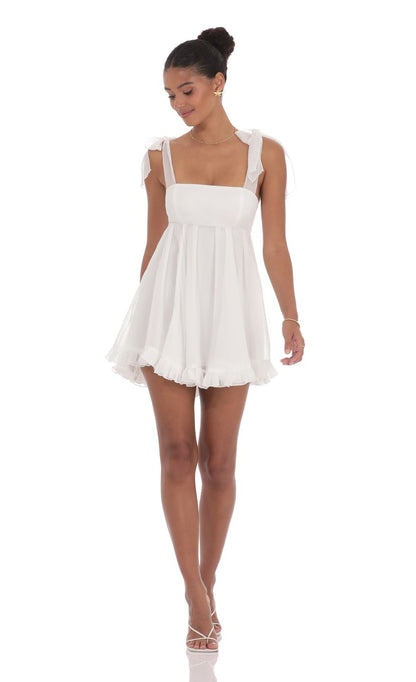 Lucy In The Sky Shimmer Ruffle Babydoll Dress in White