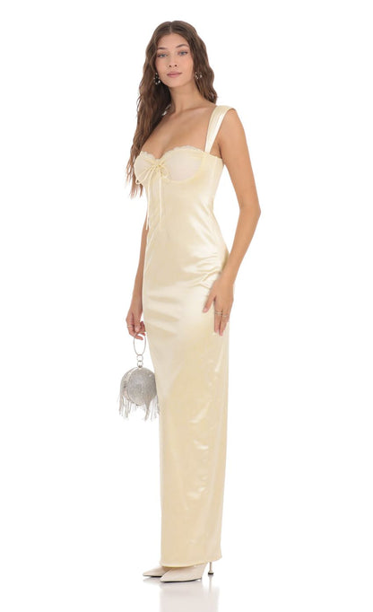 Lucy In The Sky Satin Maxi Dress in Cream