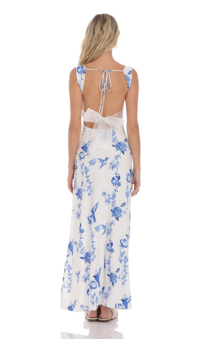 Lucy In The Sky Floral Open Back Bow Maxi Dress in White