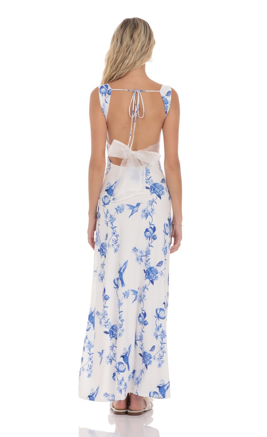 Lucy In The Sky Floral Open Back Bow Maxi Dress in White