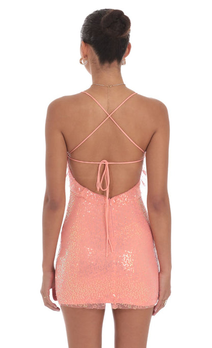 Lucy In The Sky Sequin Ruffle Mini Dress in Coral