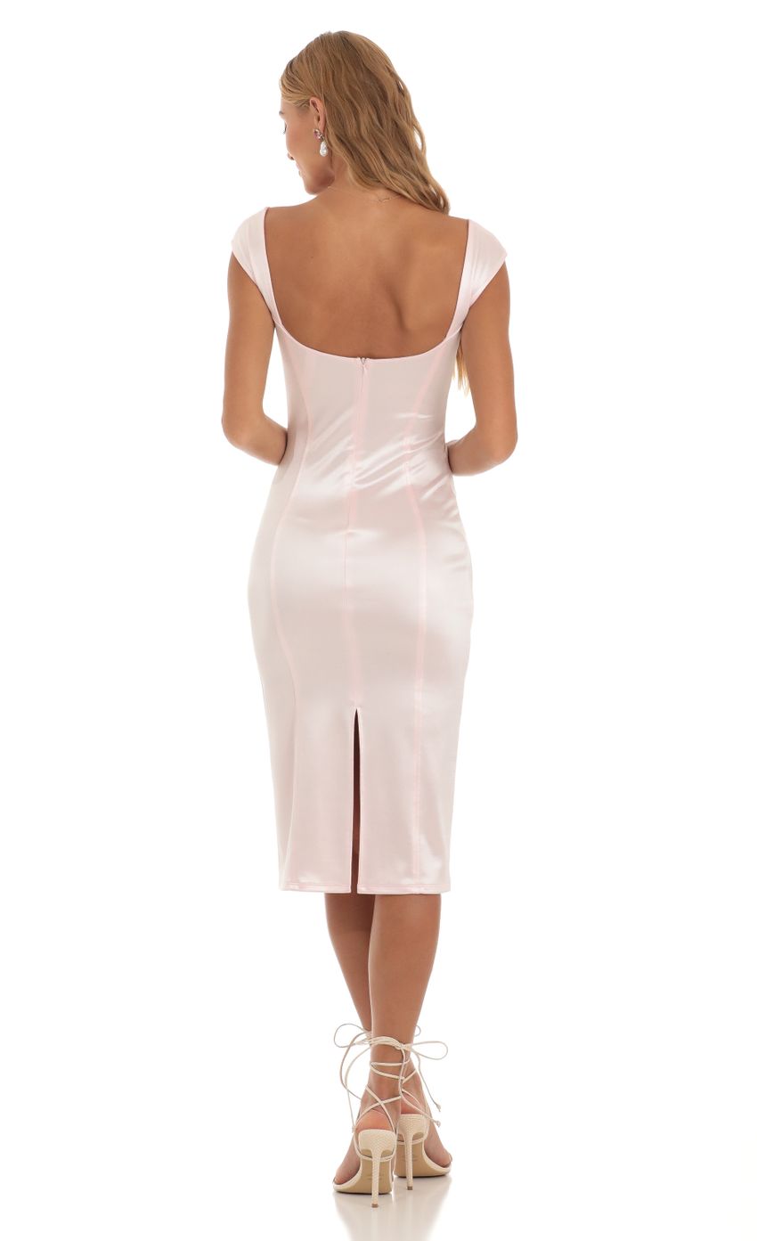Lucy In The Sky Satin Midi Dress in Pink