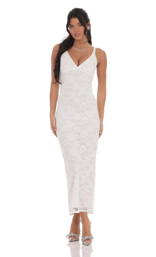 Lucy In The Sky Lace Open Back Bodycon Maxi Dress in White