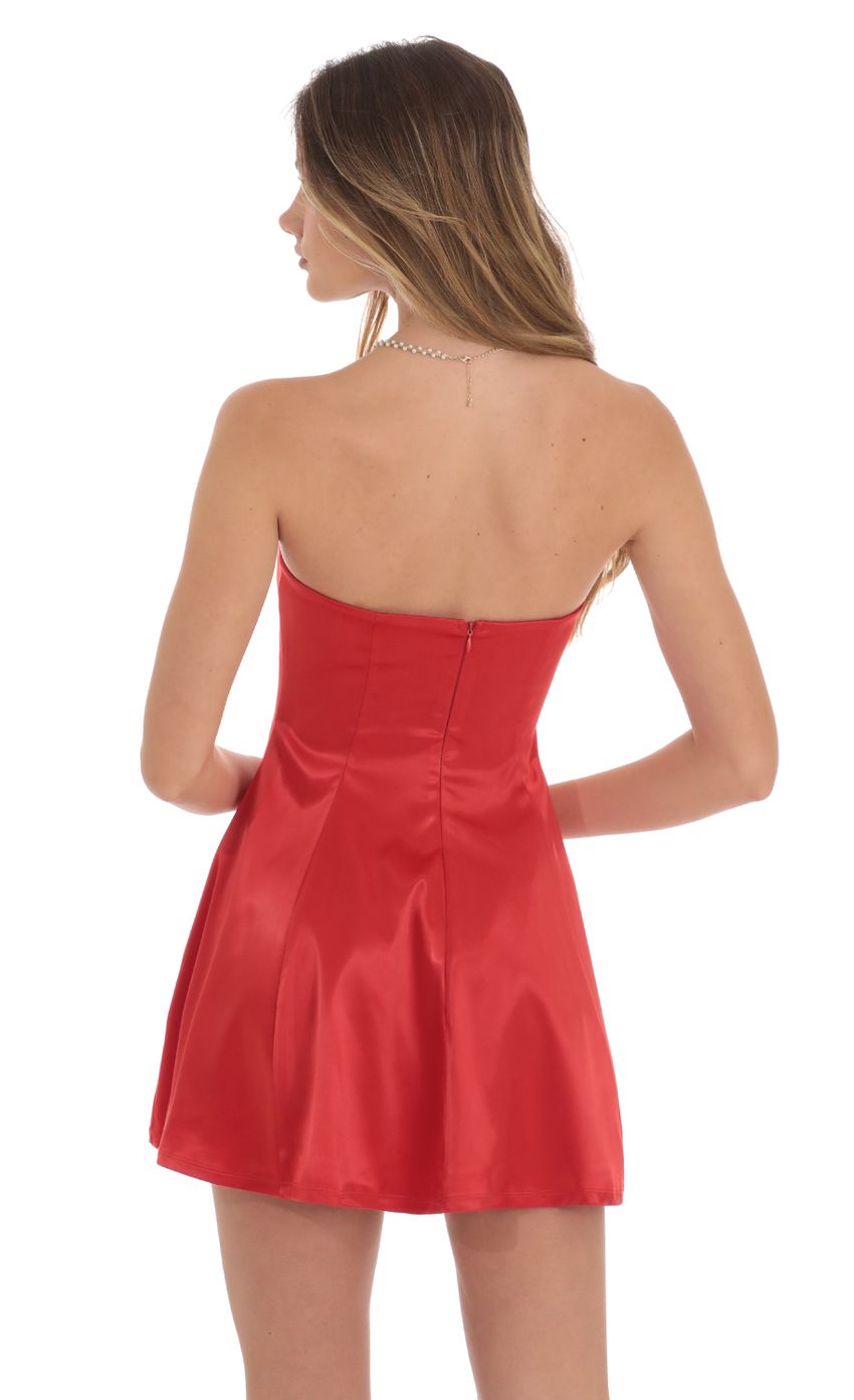 Lucy In The Sky Strapless Satin Fit and Flare Dress in Red