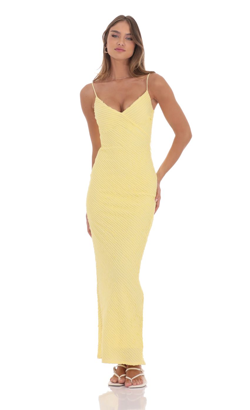 Lucy In The Sky Mini Ruffle V-Neck Maxi Dress in Yellow